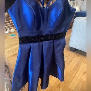 Royal Blue Party Dress with Back Straps/Details and Black Beaded Belt